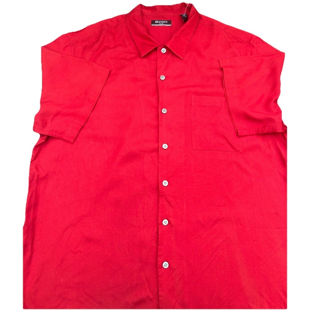 Brandini Button Down 100% Pure Silk Short Sleeve Shirt Men's Size XL Dark Red